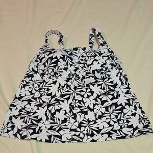 Lands' End Black and White Floral Tank Top